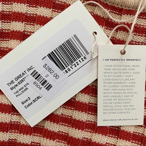 The GREAT. Mini Striped Shrunken Pullover *Scarlet Stripe* - Picture 9 of 12